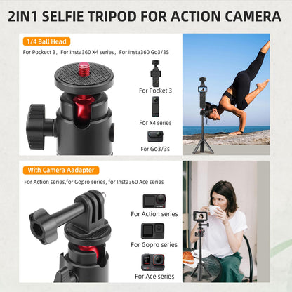 Flymile Mini Tabletop Tripod for Osmo Pocket 3, Portable Vlog Extendable Selfie Stick Stand for GoPro, for DJI Osmo Action 5 Pro/4/3, for Insta360, for AKASO Action Camera Accessories(Black)