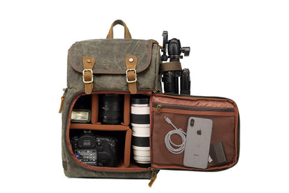 Camera Canvas Backpack Large Capacity Front Open Waterproof