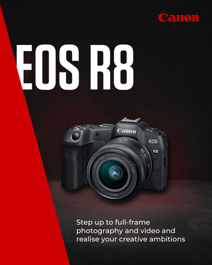 Canon EOS R8 + RF 24-50mm F4.5-6.3 IS STM Lens - 24.2MP Full-Frame Mirrorless Camera, Dual Pixel CMOS AF II - 4K up to 60p - Up to 40 FPS Cont. Shooting, Touch Screen - Bluetooth, Wi-Fi & USB-C