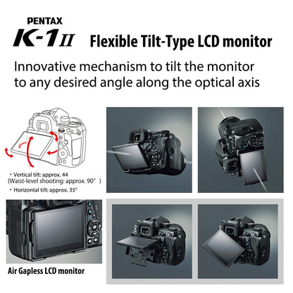 PENTAX K-1 Mark II Digital SLR Camera Body: 36.4MP Full Frame High Resolution Digital Camera 5 axis, 5 steps Shake Reduction II Weather-resistant construction Dustproof Flexible Tilt-Type LCD monitor