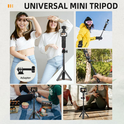 Flymile Mini Tabletop Tripod for Osmo Pocket 3, Portable Vlog Extendable Selfie Stick Stand for GoPro, for DJI Osmo Action 5 Pro/4/3, for Insta360, for AKASO Action Camera Accessories(Black)