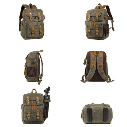 Camera Canvas Backpack Large Capacity Front Open Waterproof