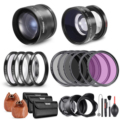 Neewer 58mm Lens and Filter Set: Wide Angle/2.2X Telephoto Additional