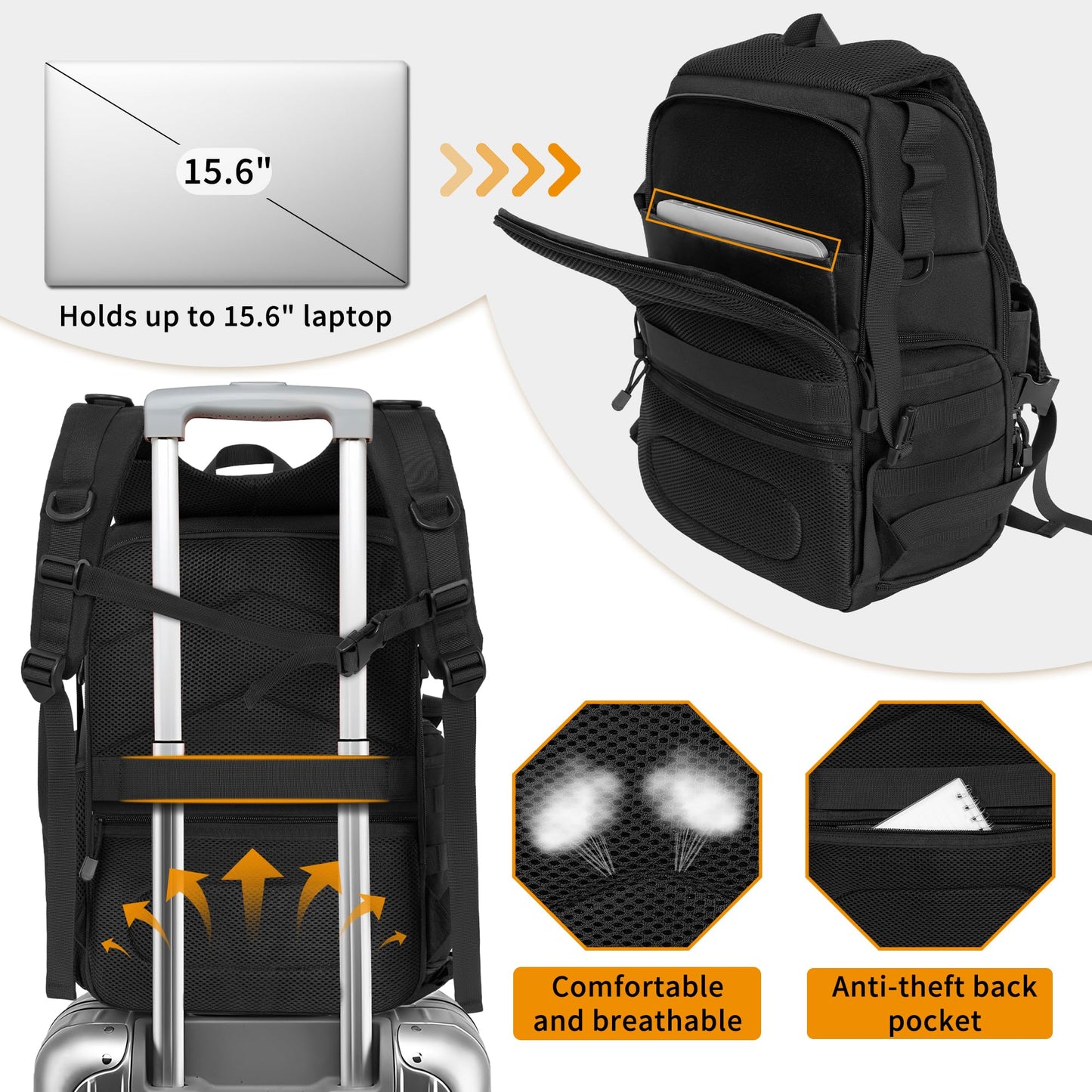 BQKOZFIN Camera Backpack, Waterproof Camera Bag with 15.6" Laptop Compartment, Removable Padded Insert, Large Photography Backpack for DSLR SLR Canon Nikon Sony Cameras (Black)